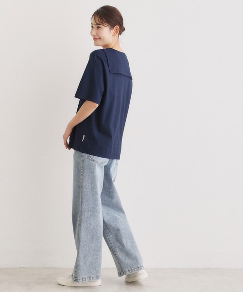 LAURA ASHLEY（ローラアシュレイ）の「【日本製/ワンマイルウエア】クールローレルスカイコット セーラーカラーシャツ（Tシャツ/カットソー・レディース・ネイビー・38）」の4枚目の写真