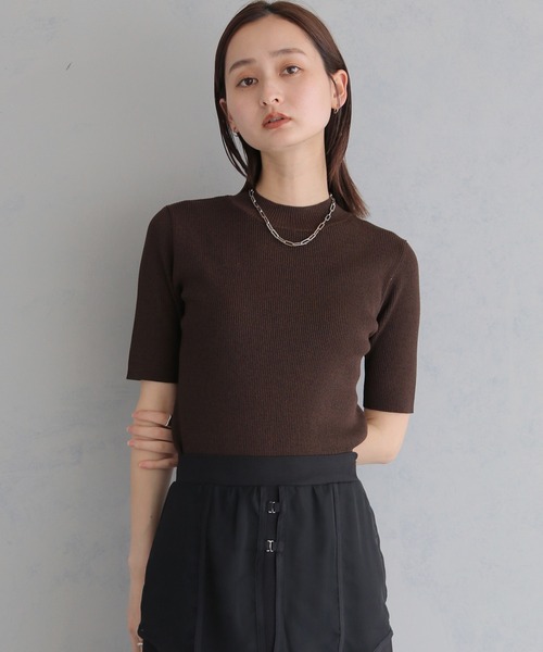&g'aime(アンジェム)の「【&g'aime 】ラメリブハーフスリーブニット Glitter Ribbed Half-Sleeve Knit(ニット/セーター・レディース・アイボリー/ブラウン/ブラック・FREE)」の1枚目の写真