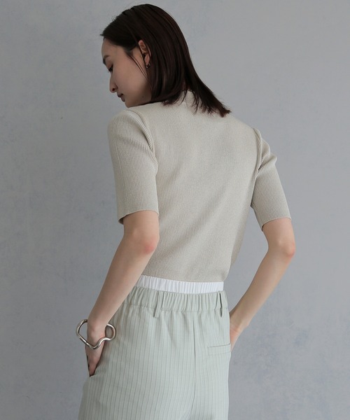 &g'aime(アンジェム)の「【&g'aime 】ラメリブハーフスリーブニット Glitter Ribbed Half-Sleeve Knit(ニット/セーター・レディース・アイボリー/ブラウン/ブラック・FREE)」の10枚目の写真
