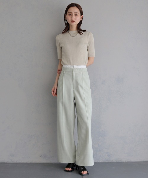 &g'aime(アンジェム)の「【&g'aime 】ラメリブハーフスリーブニット Glitter Ribbed Half-Sleeve Knit(ニット/セーター・レディース・アイボリー/ブラウン/ブラック・FREE)」の11枚目の写真
