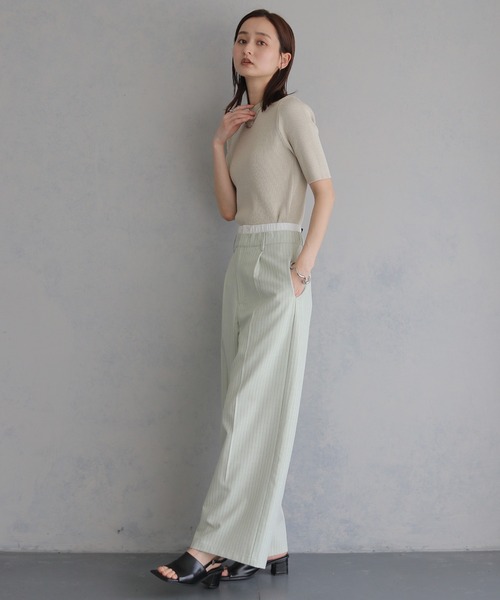 &g'aime(アンジェム)の「【&g'aime 】ラメリブハーフスリーブニット Glitter Ribbed Half-Sleeve Knit(ニット/セーター・レディース・アイボリー/ブラウン/ブラック・FREE)」の12枚目の写真