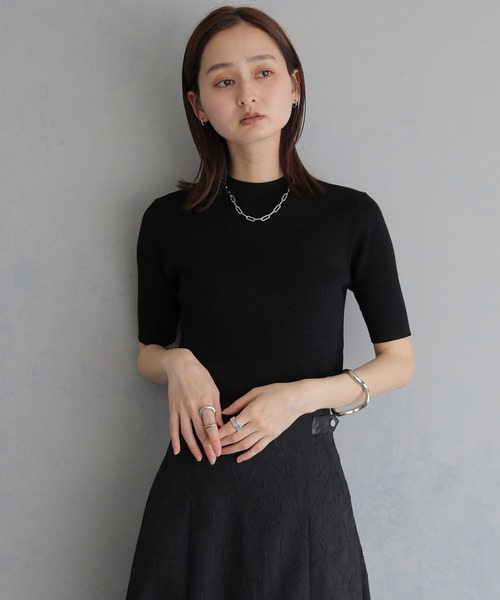 &g'aime(アンジェム)の「【&g'aime 】ラメリブハーフスリーブニット Glitter Ribbed Half-Sleeve Knit(ニット/セーター・レディース・アイボリー/ブラウン/ブラック・FREE)」の14枚目の写真