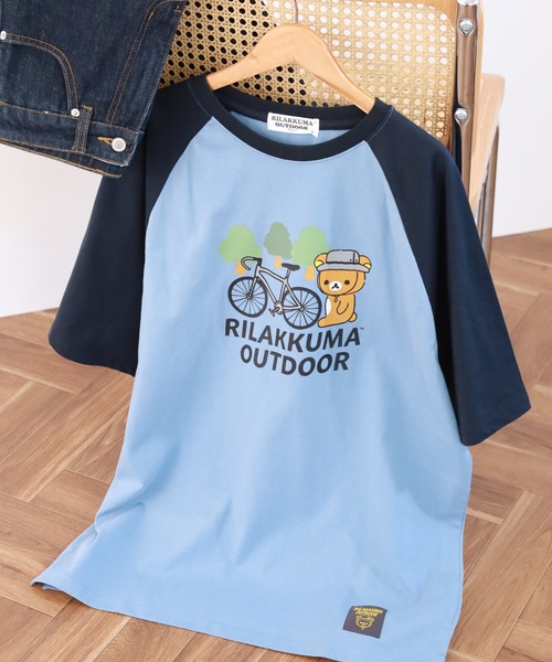 FUNALIVE(ファンアライブ)の「リラックマアウトドア 袖配色ラグランオーバーサイズTシャツ 半袖(Tシャツ/カットソー・メンズ・ブルー系その他/ベージュ系その他/ホワイト系その他・M/L/LL)」の3枚目の写真