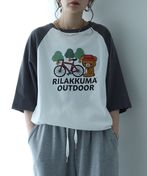 FUNALIVE(ファンアライブ)の「リラックマアウトドア 袖配色ラグランオーバーサイズTシャツ 半袖(Tシャツ/カットソー・メンズ・ブルー系その他/ベージュ系その他/ホワイト系その他・M/L/LL)」の13枚目の写真