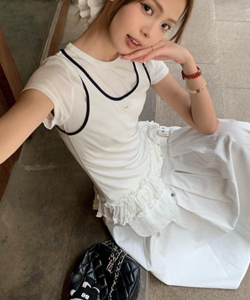 Vipoa（ヴィポア）の「レイヤードフリルTシャツ（Tシャツ/カットソー・レディース・ホワイト・FREE）」の3枚目の写真