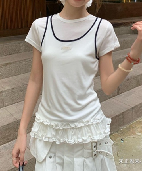 Vipoa（ヴィポア）の「レイヤードフリルTシャツ（Tシャツ/カットソー・レディース・ホワイト・FREE）」の5枚目の写真