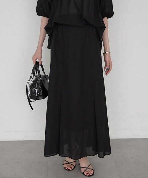 LOUNGEDRESS(ラウンジドレス)の「《セットアップ可》【JAPAN MADE】カラミメッシュフレアスカート(スカート・レディース・ブラック/ブラウン・SMALL/MEDIUM)」の2枚目の写真