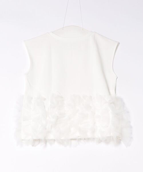 M y u(ミュー)の「裾FLOWERチュールTee (フレンチ袖)(Tシャツ/カットソー・レディース・PINK/BLACK/WHITE・ML)」の4枚目の写真