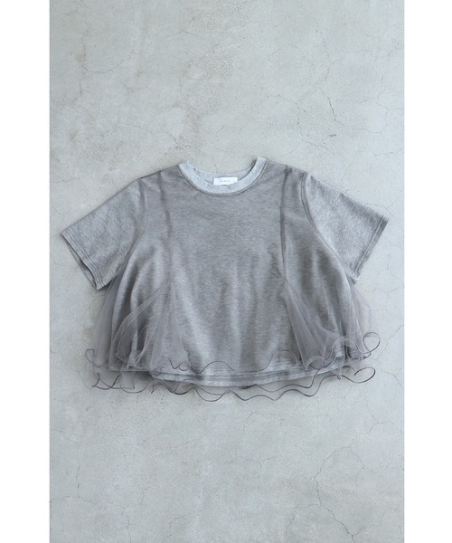 cawaii（カワイイ）の「波うつ2重チュールのベールTシャツトップス（Tシャツ/カットソー・レディース・グレー/アイボリー・FREE）」の3枚目の写真
