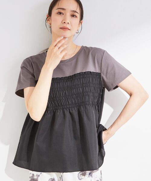 SHOO・LA・RUE(シューラルー)の「【S-LL/洗濯機可】着るだけサマ見え 柄アソートビスチェ風ドッキングTシャツ(Tシャツ/カットソー・レディース・ブルー系2/ブラック/ブラック系2/ブラック系1/ベージュ系1・01/04/03/02)」の1枚目の写真