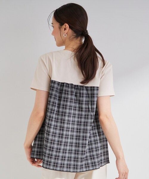 SHOO・LA・RUE(シューラルー)の「【S-LL/洗濯機可】着るだけサマ見え 柄アソートビスチェ風ドッキングTシャツ(Tシャツ/カットソー・レディース・ブルー系2/ブラック/ブラック系2/ブラック系1/ベージュ系1・01/04/03/02)」の13枚目の写真