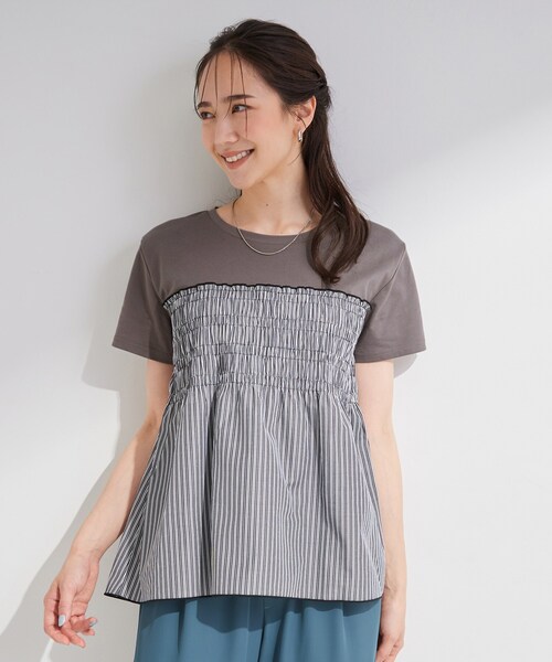 SHOO・LA・RUE(シューラルー)の「【S-LL/洗濯機可】着るだけサマ見え 柄アソートビスチェ風ドッキングTシャツ(Tシャツ/カットソー・レディース・ブルー系2/ブラック/ブラック系2/ブラック系1/ベージュ系1・01/04/03/02)」の20枚目の写真