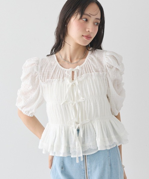 dogswear レースシャーリングブラウス　ハンドメイド セール】【前後2WAY】レースティアードシャーリングブラウス（シャツ