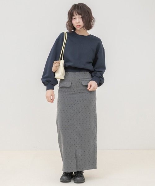 HEILIS(ヘイリス)の「ドット柄フラップポケットスカート/ ロングスカート ラップスカート ラップ風スカート ドット柄 水玉 ポケットスカート Iラインスカート ナロースカート ロング丈 韓国ファッション カジュアル デイリー 秋 秋服 秋コーデ 秋冬 秋冬コーデ 長袖コーデ ニットコーデ スウェットコーデ レイヤード ブラック グレー(スカート・レディース・ブラック/グレー・FREE)」の21枚目の写真