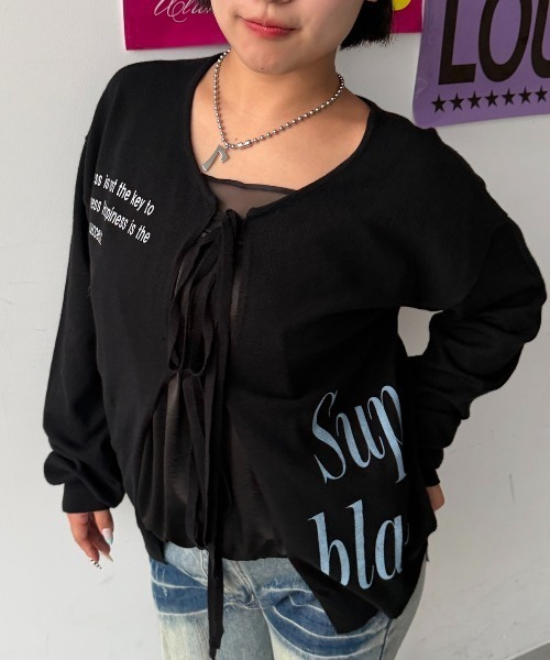 SHAGGIE(シャギー)の「2WAYリボンCDニットカーディガン(カーディガン/ボレロ・レディース・パープル/ブラック/ナチュラル・FREE)」の7枚目の写真