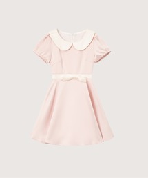 Elegant Collar Waisted Satin Midi Dress/エレガント襟付きウエストシェイプサテンミディ丈ドレス
