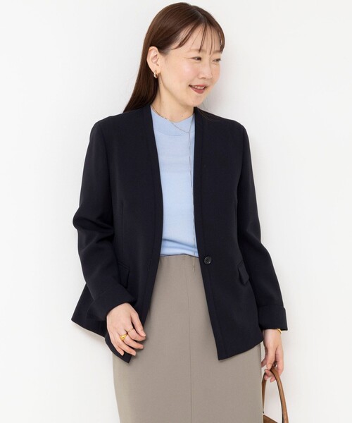 NOLLEY’S Sophi(ノーリーズソフィ)の「《セットアップ対応》ウォッシャブルダブルクロスノーカラージャケット(ノーカラージャケット・レディース・カーキ/ネイビー・36/38/40)」の3枚目の写真