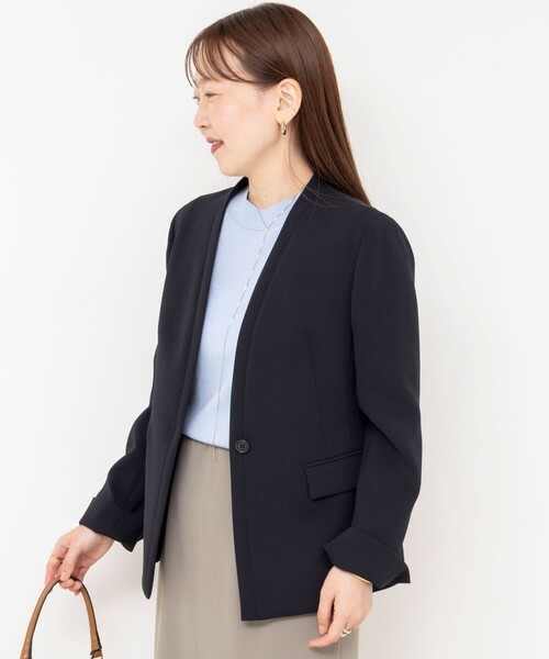 NOLLEY’S Sophi(ノーリーズソフィ)の「《セットアップ対応》ウォッシャブルダブルクロスノーカラージャケット(ノーカラージャケット・レディース・カーキ/ネイビー・36/38/40)」の4枚目の写真