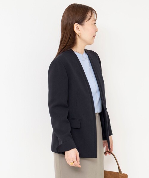 NOLLEY’S Sophi(ノーリーズソフィ)の「《セットアップ対応》ウォッシャブルダブルクロスノーカラージャケット(ノーカラージャケット・レディース・カーキ/ネイビー・36/38/40)」の6枚目の写真