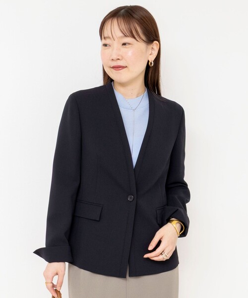NOLLEY’S Sophi(ノーリーズソフィ)の「《セットアップ対応》ウォッシャブルダブルクロスノーカラージャケット(ノーカラージャケット・レディース・カーキ/ネイビー・36/38/40)」の7枚目の写真
