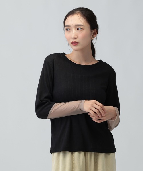 LEPSIM(レプシィム)の「アイレットリブ袖切り替えプルオーバー 1063237(Tシャツ/カットソー・レディース・ライトグレー/ブラック/アイボリー・FREE)」の3枚目の写真