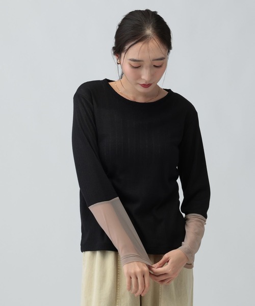 LEPSIM(レプシィム)の「アイレットリブ袖切り替えプルオーバー 1063237(Tシャツ/カットソー・レディース・ライトグレー/ブラック/アイボリー・FREE)」の8枚目の写真