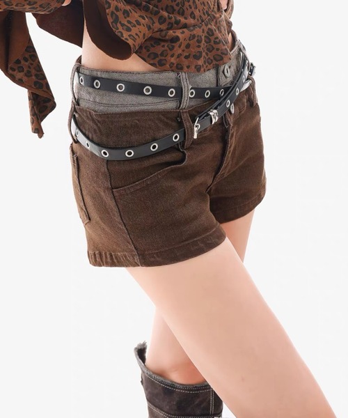 AsRiRe(アスリレイ)の「26aw ダブルウエストベルトデザインデニムショートパンツ(その他パンツ・レディース・ブラウン/ブラック・S/M)」の3枚目の写真