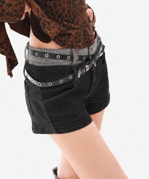 AsRiRe(アスリレイ)の「26aw ダブルウエストベルトデザインデニムショートパンツ(その他パンツ・レディース・ブラウン/ブラック・S/M)」の5枚目の写真
