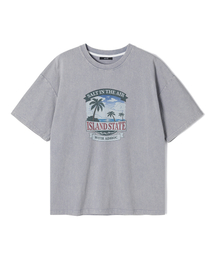 レディース ヤシの木アートワークピグメント半袖Tシャツ (LT-GREY) (HC4STC1)