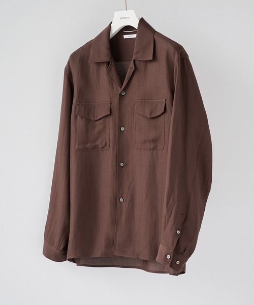 STUDIOUS（ステュディオス）の「【STUDIOUS】Noseason Linen Open Shirts（シャツ/ブラウス・メンズ・アイボリー/ブラウン/ブラック・1/2/3）」の3枚目の写真