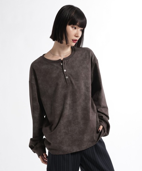 HARE(ハレ)の「ピグメントバックプリントヘンリーネックカット(HARE)(Tシャツ/カットソー・メンズ・ブラウン/グレー/ブラック・FREE)」の22枚目の写真