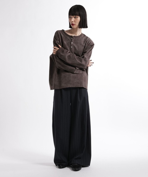 HARE(ハレ)の「ピグメントバックプリントヘンリーネックカット(HARE)(Tシャツ/カットソー・メンズ・ブラウン/グレー/ブラック・FREE)」の13枚目の写真