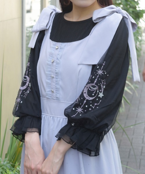 axes femme（アクシーズファム）の「メテオール刺繍袖プルオーバー（Tシャツ/カットソー・レディース・ネイビー/ブラック/ホワイト・FREE）」の2枚目の写真