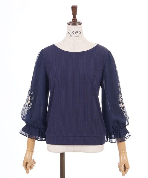axes femme（アクシーズファム）の「メテオール刺繍袖プルオーバー（Tシャツ/カットソー・レディース・ネイビー/ブラック/ホワイト・FREE）」の16枚目の写真