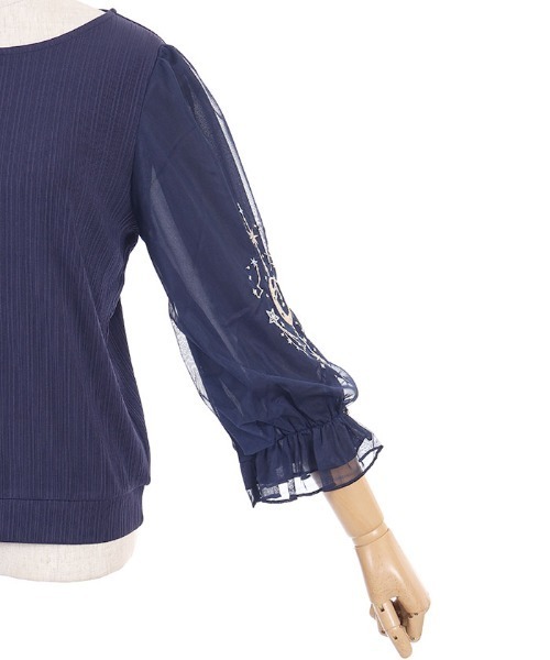 axes femme（アクシーズファム）の「メテオール刺繍袖プルオーバー（Tシャツ/カットソー・レディース・ネイビー/ブラック/ホワイト・FREE）」の12枚目の写真