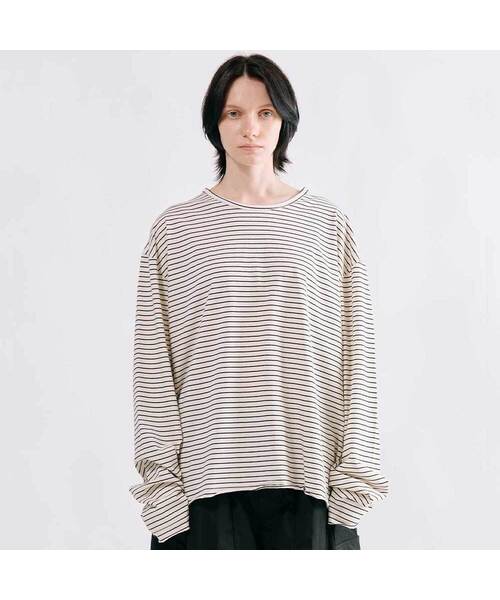 SMITHARMOR（スミスアモー）の「ストライプヴィンテージロングスリーブオーバーサイズTシャツ_3カラー（Tシャツ/カットソー・レディース・ブラック/レッド/ホワイト・FREE）」の2枚目の写真