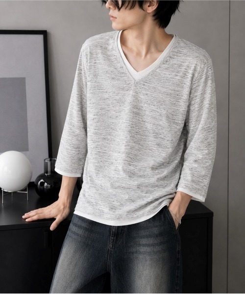 Bling Leads(ブリングリーズ)の「【Bls】 【ZM】【Bling Leads】レイヤード風 7分袖カットソー(Tシャツ/カットソー・メンズ・ホワイト/グレー/ブラック・LARGE/MEDIUM/X-LARGE)」の2枚目の写真