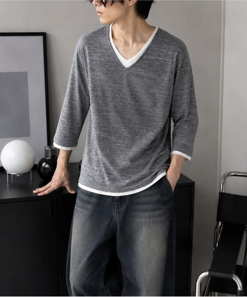 Bling Leads(ブリングリーズ)の「【Bls】 【ZM】【Bling Leads】レイヤード風 7分袖カットソー(Tシャツ/カットソー・メンズ・ホワイト/グレー/ブラック・LARGE/MEDIUM/X-LARGE)」の7枚目の写真