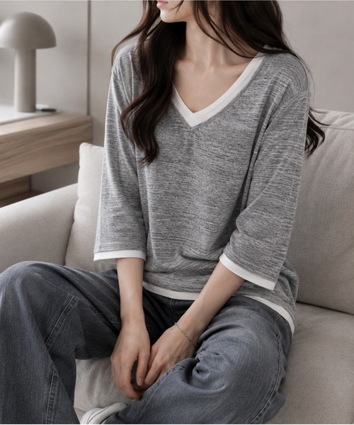 Bling Leads(ブリングリーズ)の「【Bls】 【ZM】【Bling Leads】レイヤード風 7分袖カットソー(Tシャツ/カットソー・メンズ・ホワイト/グレー/ブラック・LARGE/MEDIUM/X-LARGE)」の5枚目の写真