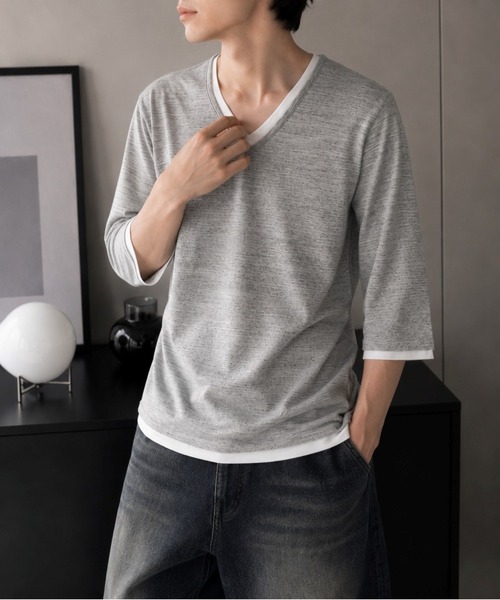 Bling Leads(ブリングリーズ)の「【Bls】 【ZM】【Bling Leads】レイヤード風 7分袖カットソー(Tシャツ/カットソー・メンズ・ホワイト/グレー/ブラック・LARGE/MEDIUM/X-LARGE)」の6枚目の写真