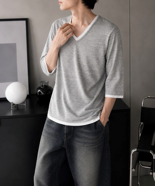 Bling Leads(ブリングリーズ)の「【Bls】 【ZM】【Bling Leads】レイヤード風 7分袖カットソー(Tシャツ/カットソー・メンズ・ホワイト/グレー/ブラック・LARGE/MEDIUM/X-LARGE)」の8枚目の写真