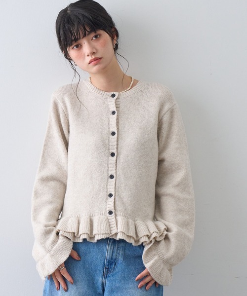 NOGLE（ノグル）の「【NOGLE/ノグル】フリルスリーブウールニットカーディガン（カーディガン/ボレロ・レディース・グレー/ブラック/アイボリー・FREE）」の2枚目の写真