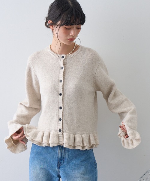 NOGLE（ノグル）の「【NOGLE/ノグル】フリルスリーブウールニットカーディガン（カーディガン/ボレロ・レディース・グレー/ブラック/アイボリー・FREE）」の4枚目の写真
