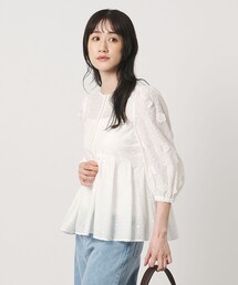 3Dフラワー ペプラム ブラウス ‐ウォッシャブル‐