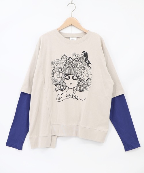ScoLar(スカラー)の「163657:スカラーちゃん 袖バイカラー切替Tシャツ(Tシャツ/カットソー・レディース・グレー/ブルー/ブラック・M)」の1枚目の写真