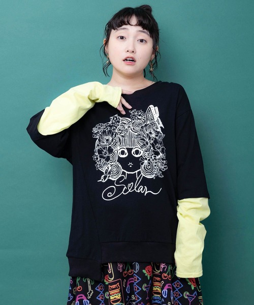 ScoLar(スカラー)の「163657:スカラーちゃん 袖バイカラー切替Tシャツ(Tシャツ/カットソー・レディース・グレー/ブルー/ブラック・M)」の2枚目の写真