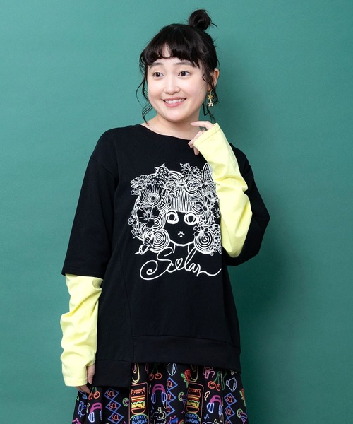 ScoLar(スカラー)の「163657:スカラーちゃん 袖バイカラー切替Tシャツ(Tシャツ/カットソー・レディース・グレー/ブルー/ブラック・M)」の5枚目の写真