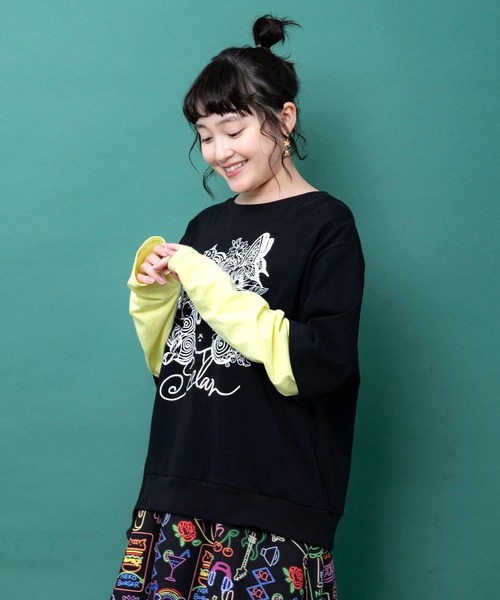 ScoLar(スカラー)の「163657:スカラーちゃん 袖バイカラー切替Tシャツ(Tシャツ/カットソー・レディース・グレー/ブルー/ブラック・M)」の6枚目の写真