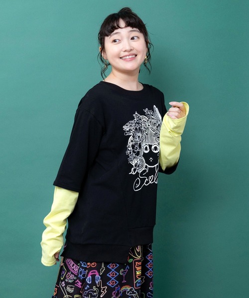 ScoLar(スカラー)の「163657:スカラーちゃん 袖バイカラー切替Tシャツ(Tシャツ/カットソー・レディース・グレー/ブルー/ブラック・M)」の8枚目の写真