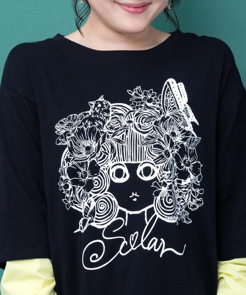 ScoLar(スカラー)の「163657:スカラーちゃん 袖バイカラー切替Tシャツ(Tシャツ/カットソー・レディース・グレー/ブルー/ブラック・M)」の9枚目の写真